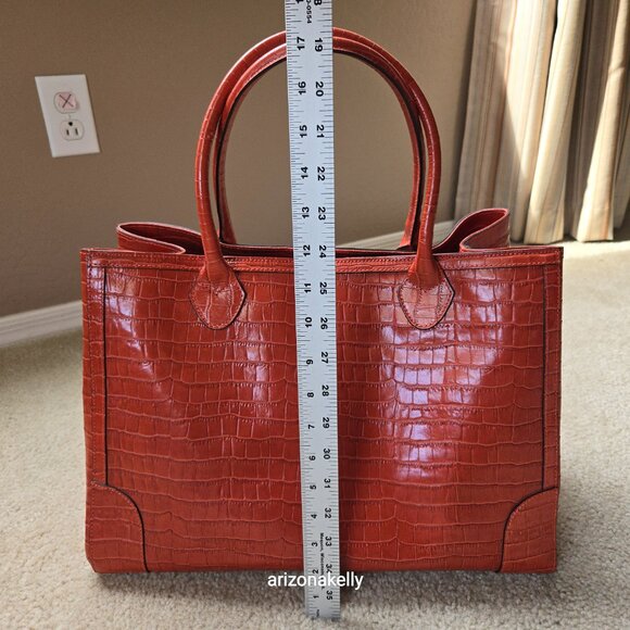 Claudia Firenze Croc Leather Tote Burnt Orange Rust Genuine Italian Leather - Picture 15 of 16